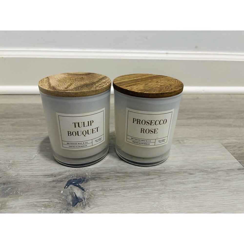 Set of 2 Briteside Wax Co Soy Candles Tulip Bouquet & Prosecco Rose 11oz